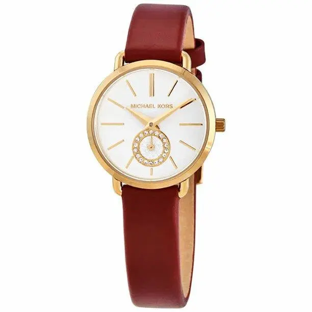 Women`s Petite Portia Three-hand Merlot Leather Watch 150 by Michael Kors