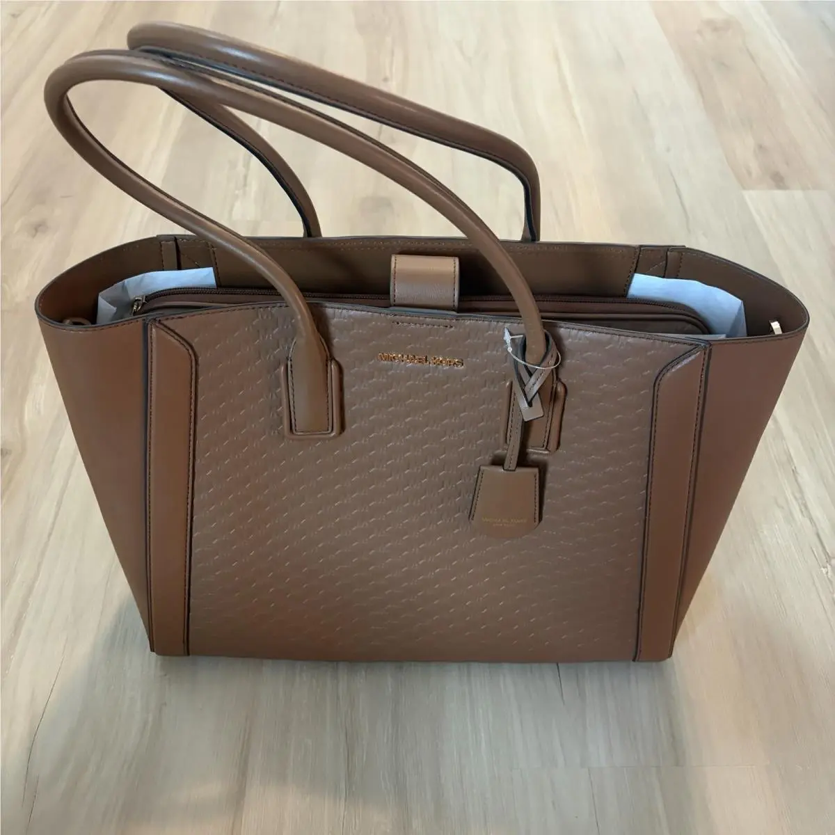 Laptop Case Tote Purse Kali Tan Handbag Khaki Embossed Pattern by Michael Kors