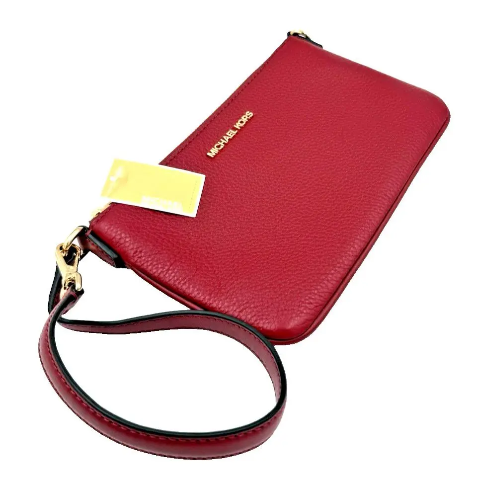Jet Set Small Convertible Wristlet Pebbled Leather Cherry Red by Michael Kors