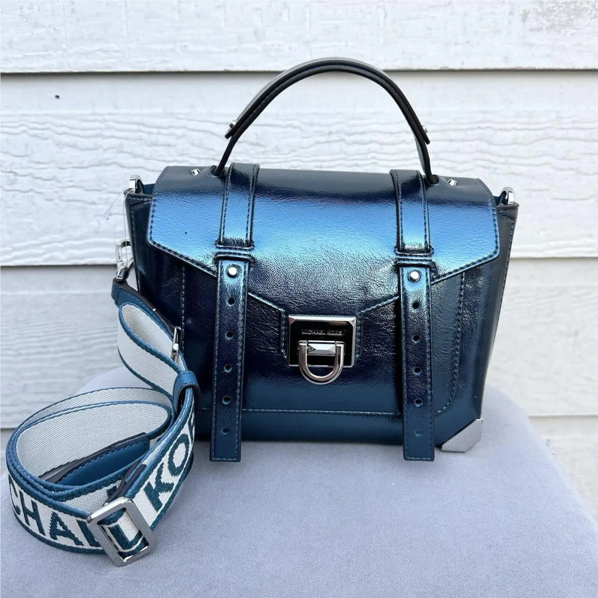 Manhattan Medium School Satchel Crossbody Bag Teal by Michael Kors