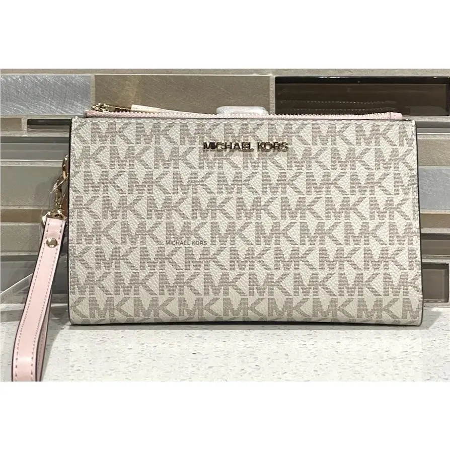Jet Travel Double Zip Wallet Phone Case Wristlet MK Vanilla Pink by Michael Kors