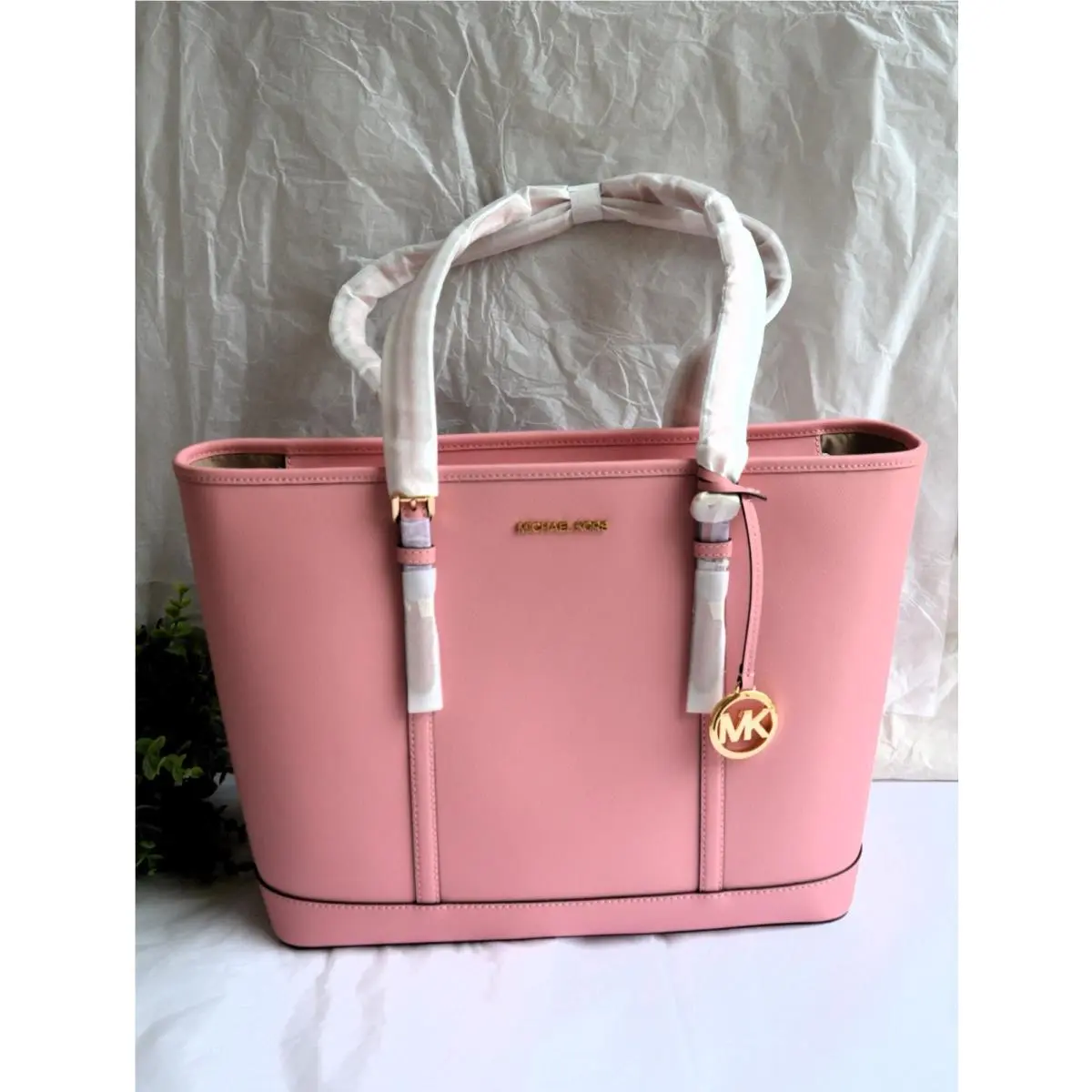 Jet Set Travel Large Saffiano Pink Leather Tote Bag by Michael Kors