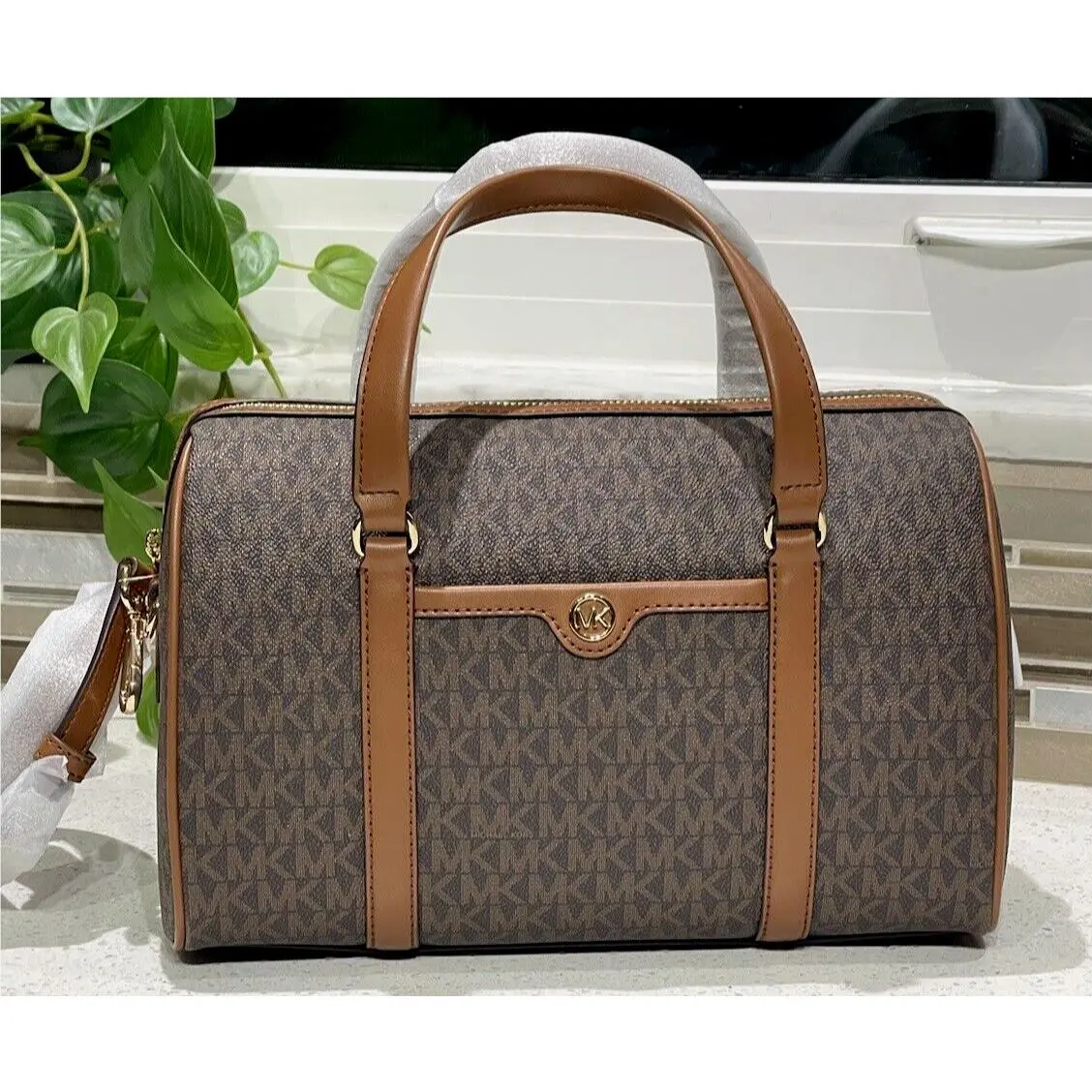 Travel Medium Duffle Satchel Bag Shoulder Crossbody MK Brown Logo by Michael Kors