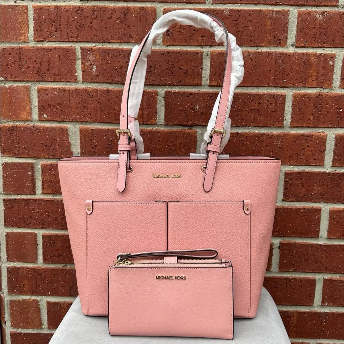 Jet Set Travel Medium Double Pocket Tote Bag and Double Zip Wallet by Michael Kors