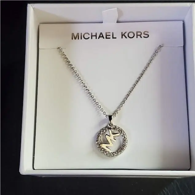 Silver Tone Pave MK Logo Circle Pendant Necklace MKJX7326040 Gift by Michael Kors