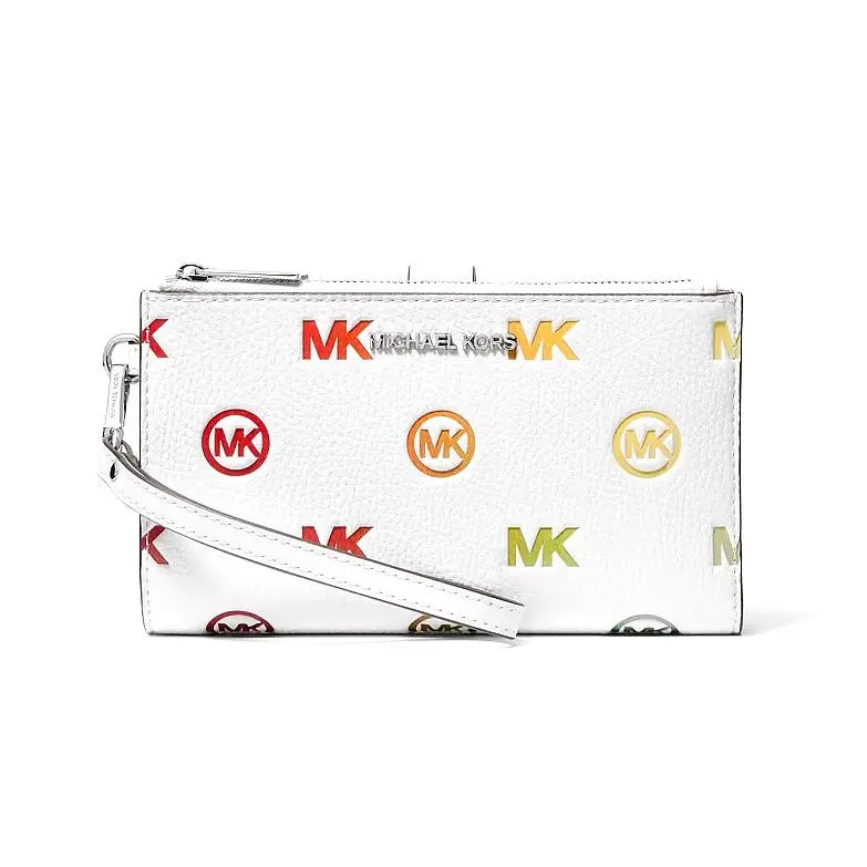 Michael Kors Jet Set Travel Rainbow Logo Embossed Wallet Optic White Multi - Optic White Multi