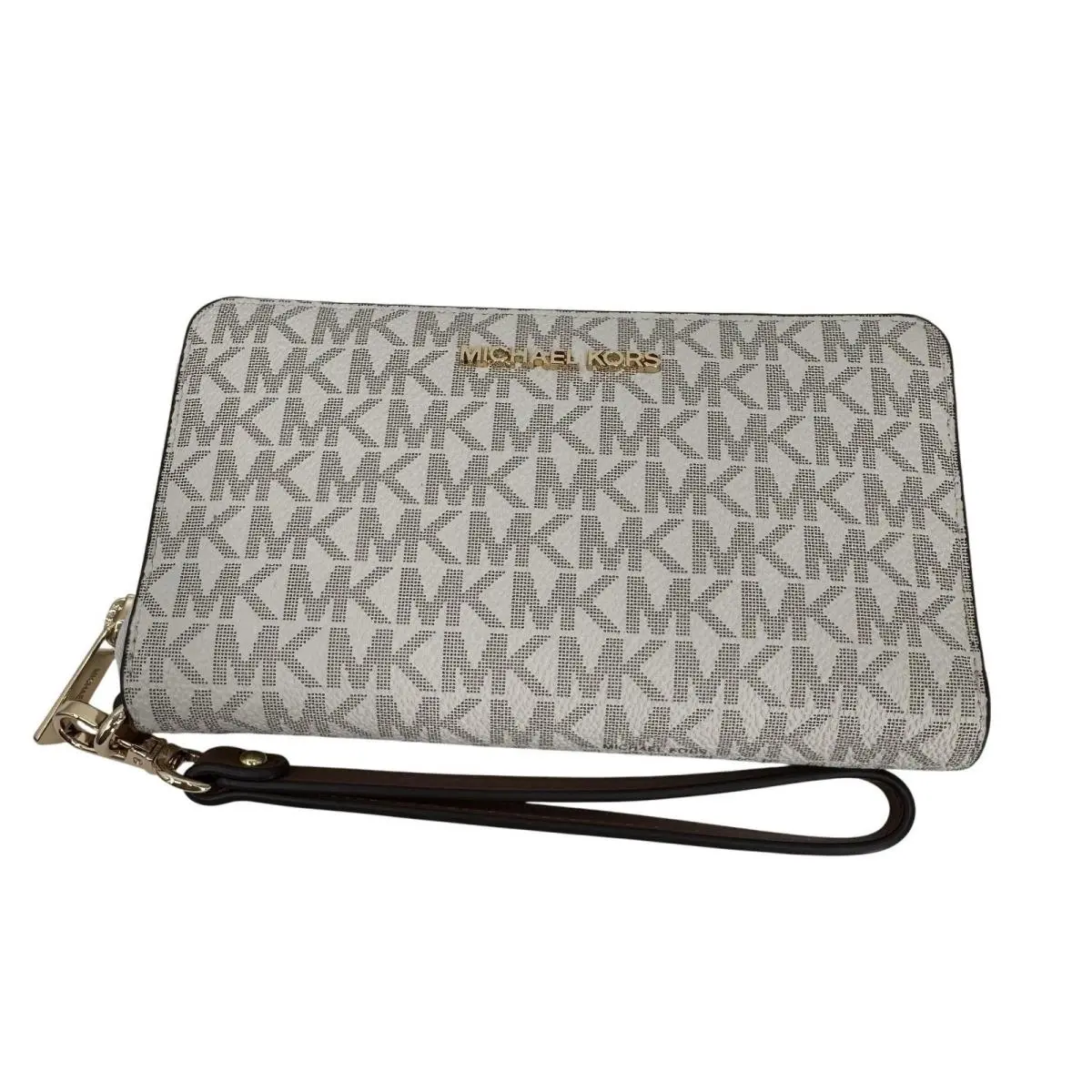 Womens Jet Set Travel Large Vanilla Brown Logo Wristlet Wallet Chic by Michael Kors