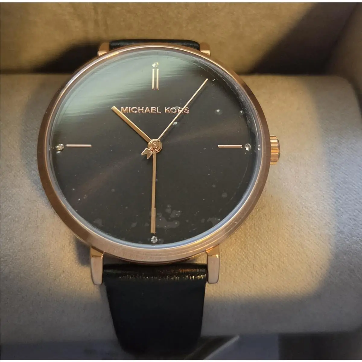 MK7101 Women`s Black Dial Gold Tone Black Leather Strap Watch by Michael Kors