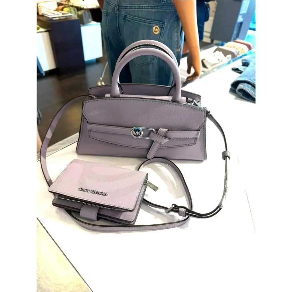 Greta Womens Small Leather Shoulder Tote Bag + Bifold Wallet Lilac by Michael Kors