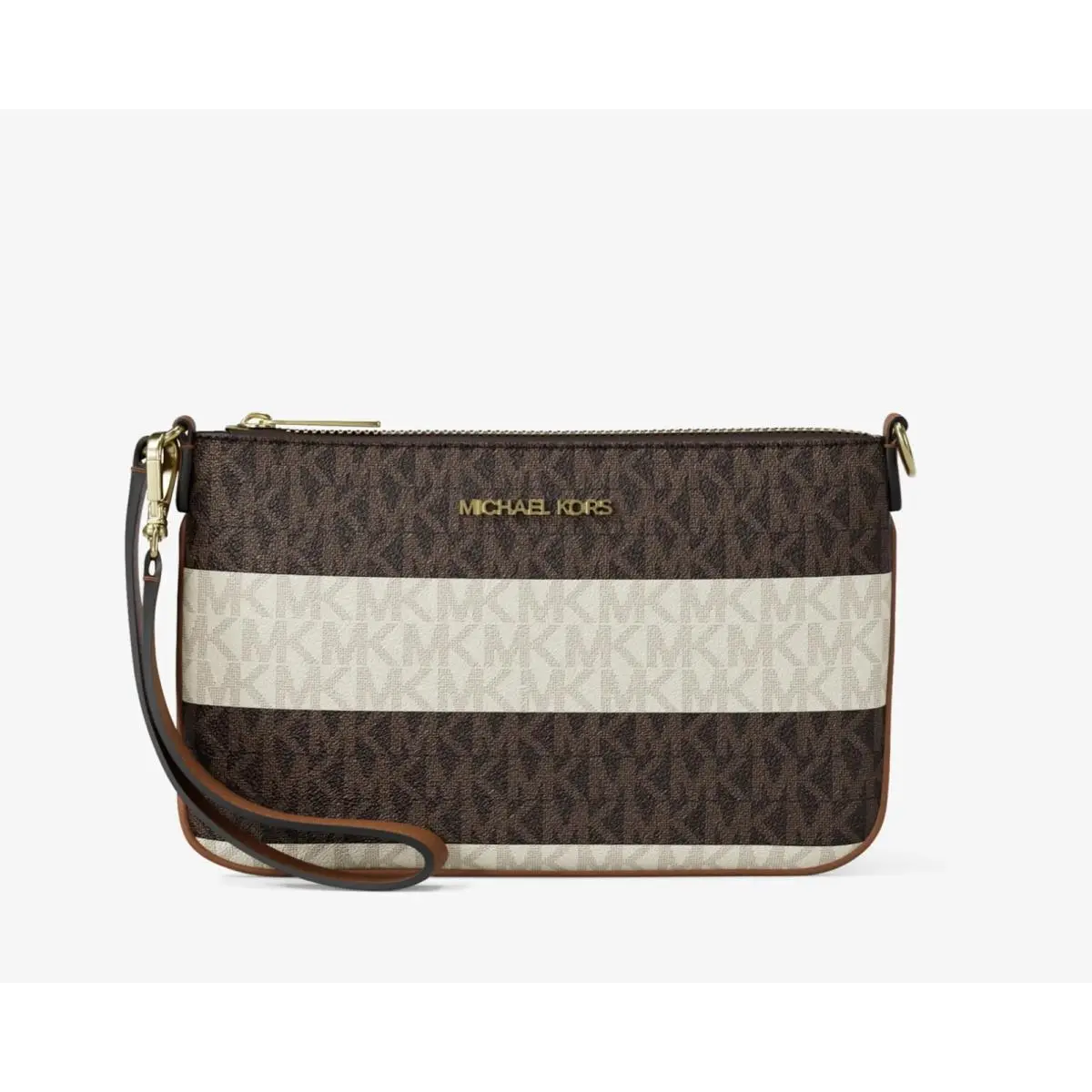 Jet Set Travel Small Striped Logo Convertible Wristlet Wallet Brown by Michael Kors