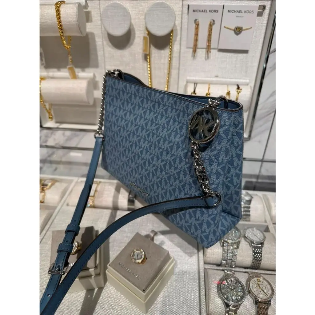 Michael Kors Christina Lady Small MK Signature Crossbody Bag Denim Handbag Purse