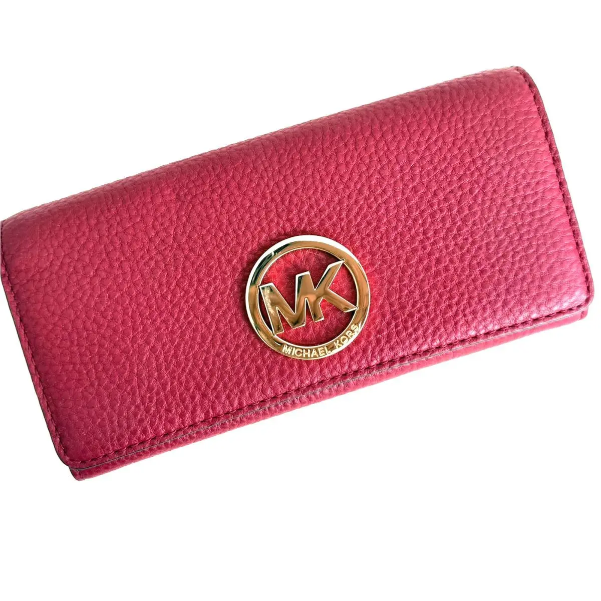 Fulton Cherry Red Pebble Leather Wallet 14 Credit Card Slots by Michael Kors
