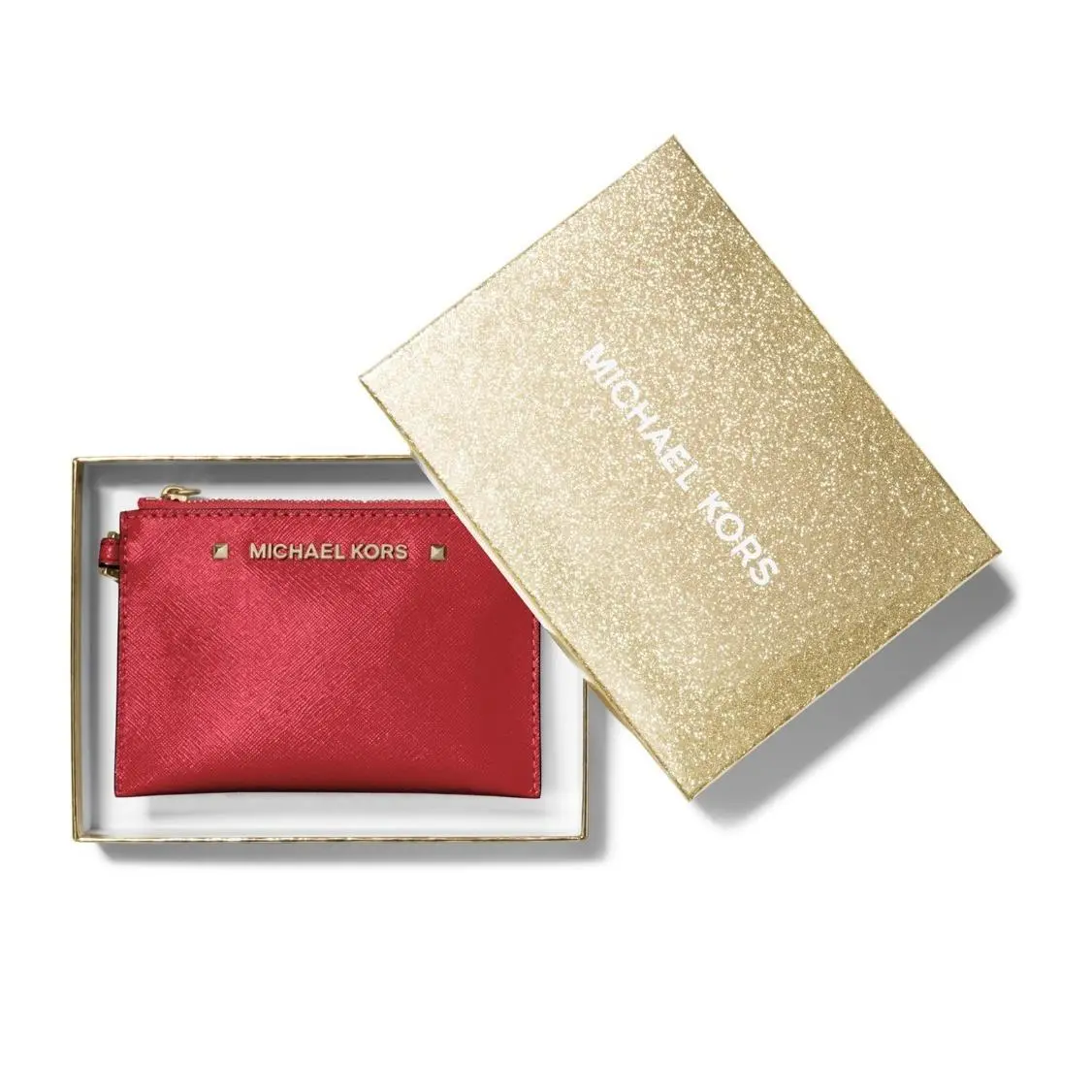 Karla Leather Top-zip Wristlet Wallet Card Holder Gift Box Red by Michael Kors
