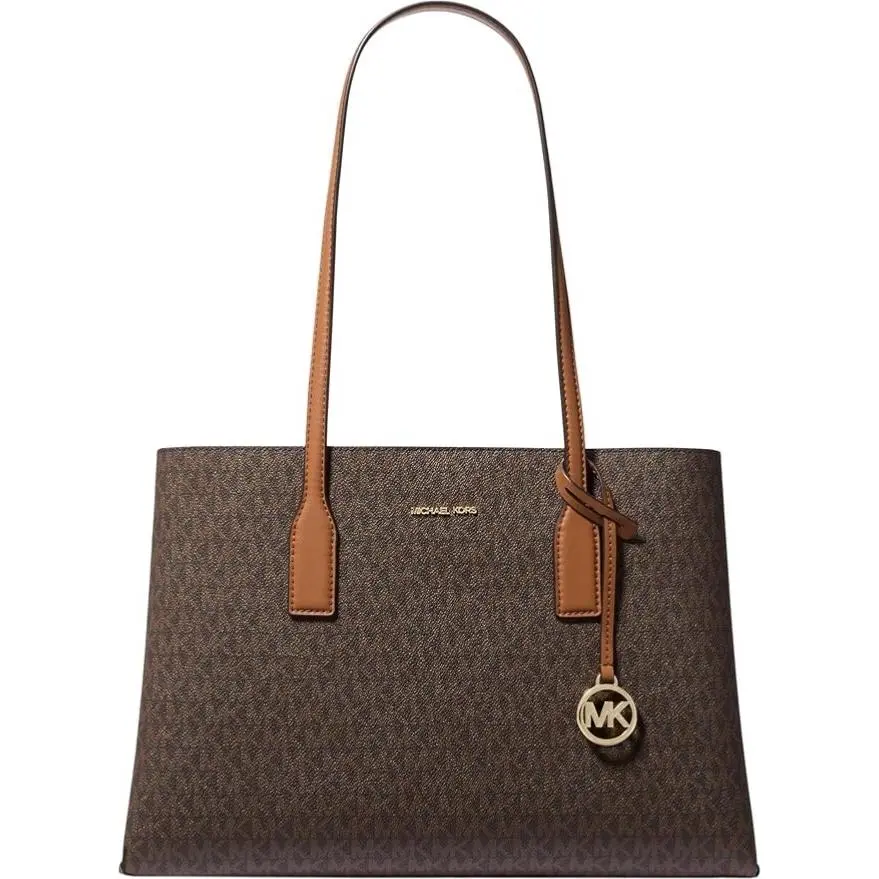 Ruthie Large Satchel Center Zip Tote Bag MK Logo Brown by Michael Kors