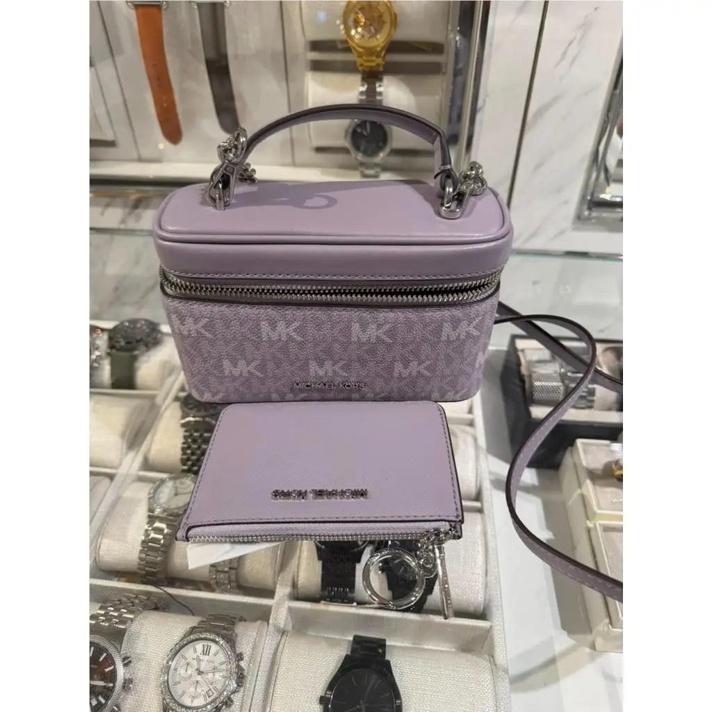 Vivi Small Signature Logo Vanity Crossbody Bag + Coin Pouch Lilac by Michael Kors