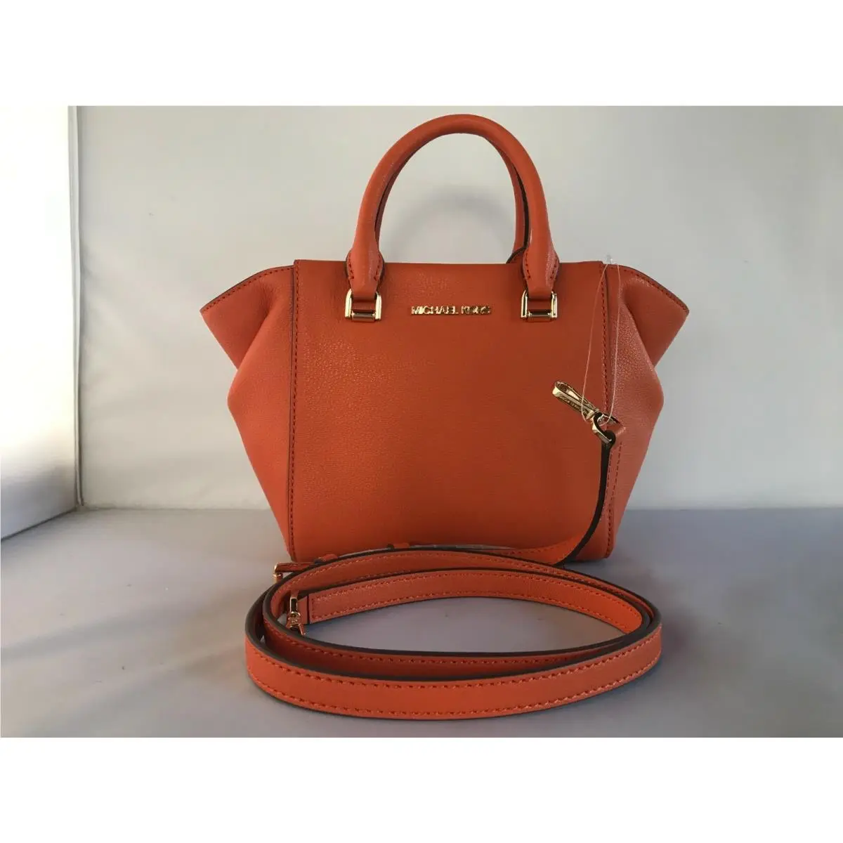 Greene XS Mini Leather Crossbody Bag Satchel Handbag Tangerine by Michael Kors