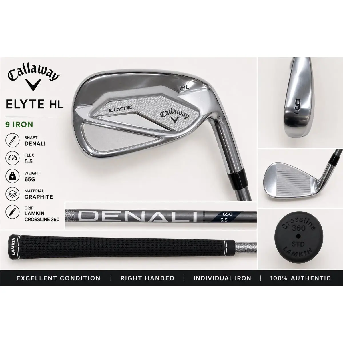 Callaway Elyte HL 9 Iron Denali 65G 5.5 Graphite Shaft Lamkin Grip Right Hand