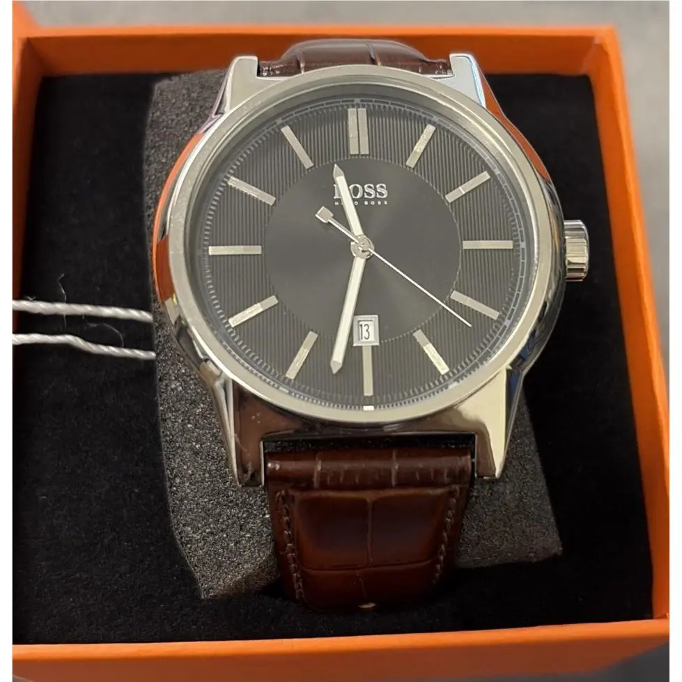 Men  Watch Silver Steel Case Brown Leather Band HB.202-1-14-25801512912 by Hugo Boss