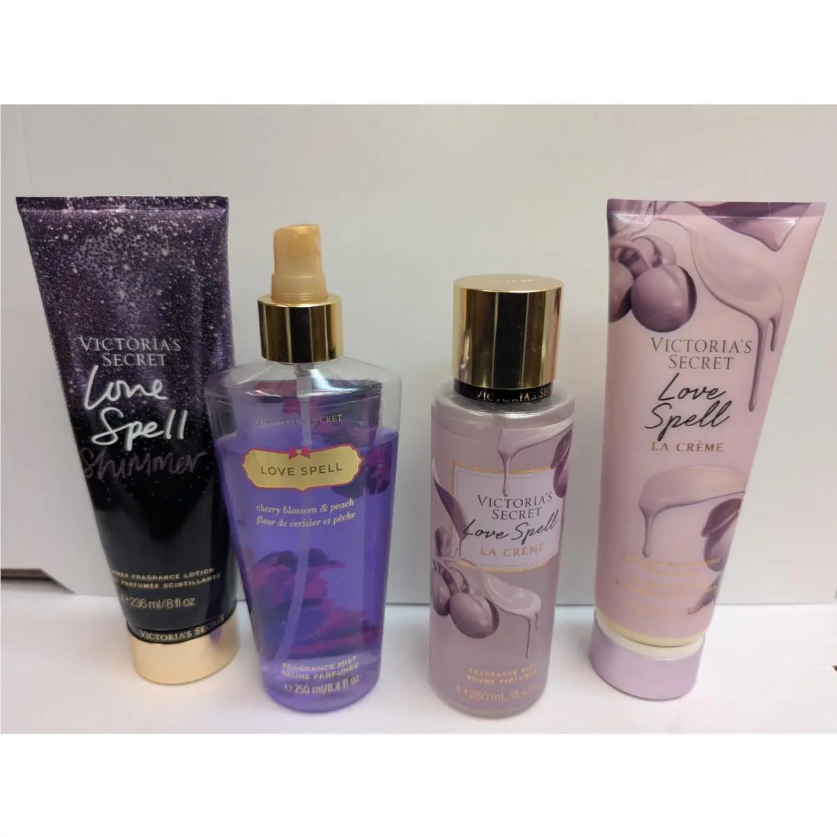 Victoria`s Secret Love Spell LA Creme Fragrance Mist Lotion Peach Shimmer Lot by Victoria's Secret