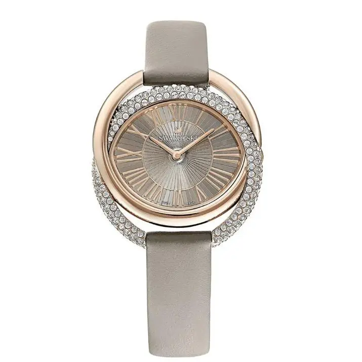 Duo LS 5484382 Crystal Gold Tone Gray Leather Women`s Watch by Swarovski