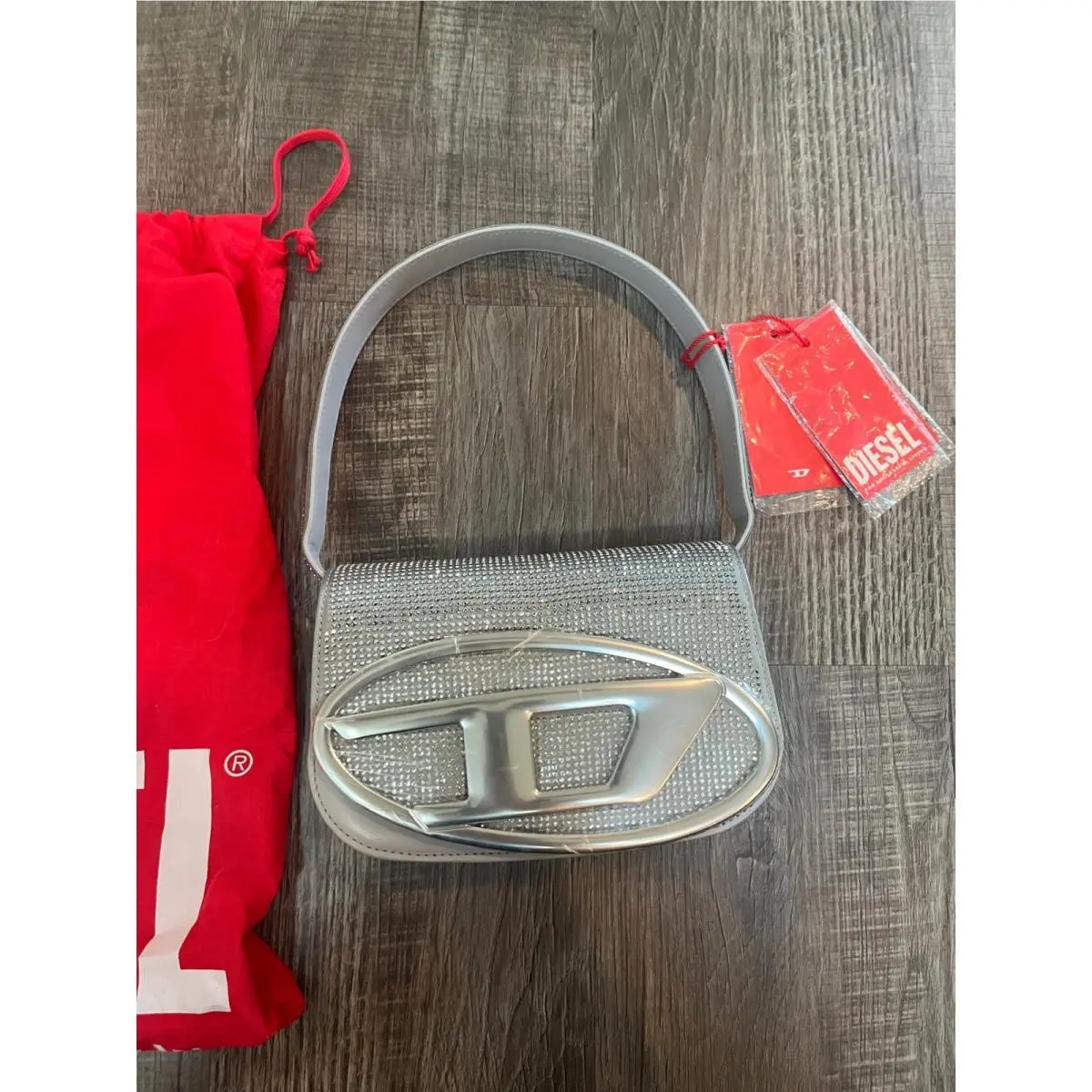 1DR Silver Rhinestone Leather Shoulder Bag X08396 PS202 H0500 by Diesel