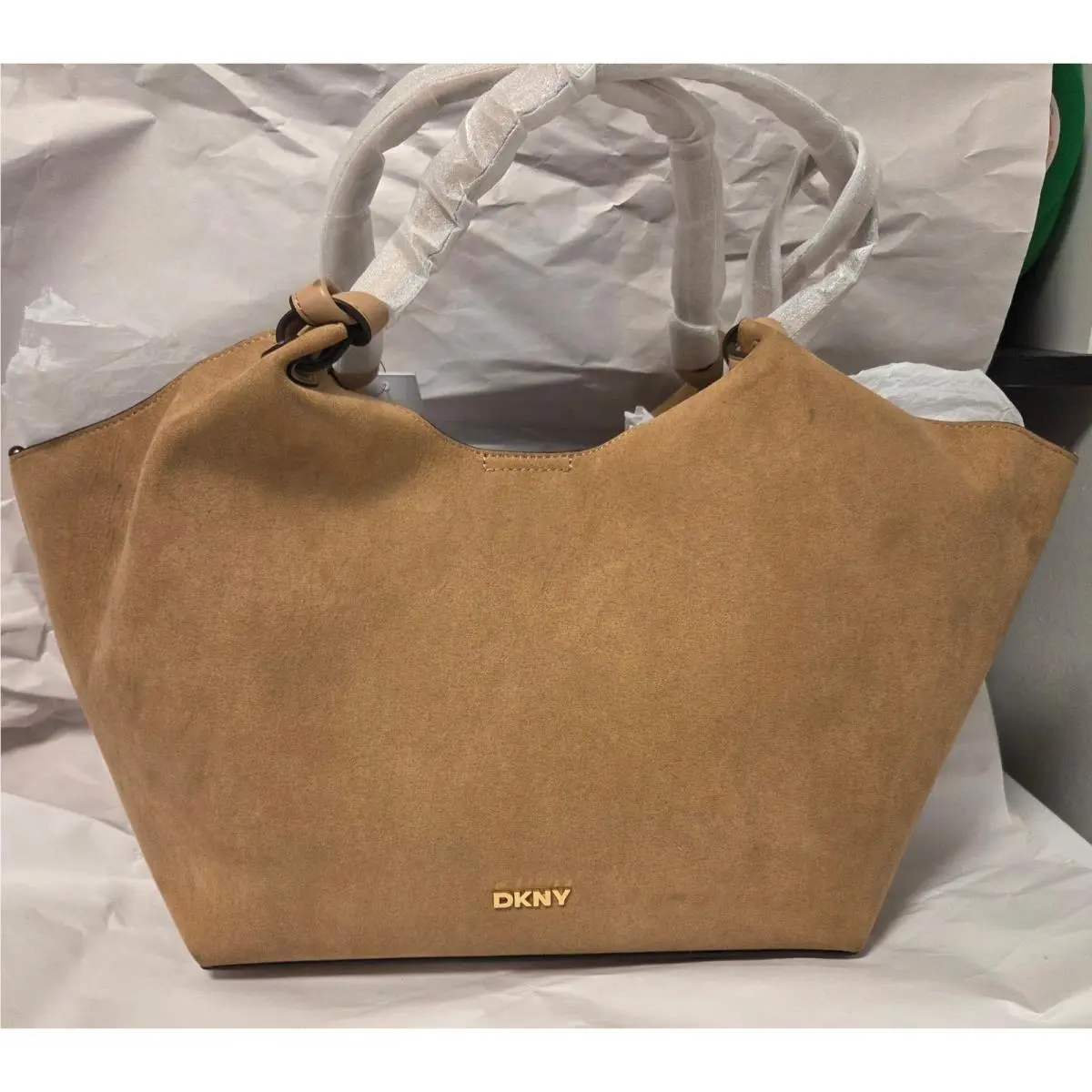 Dkny Paula Medium Tote Bag Brown Suede Leather Handbag R52BME49 by DKNY