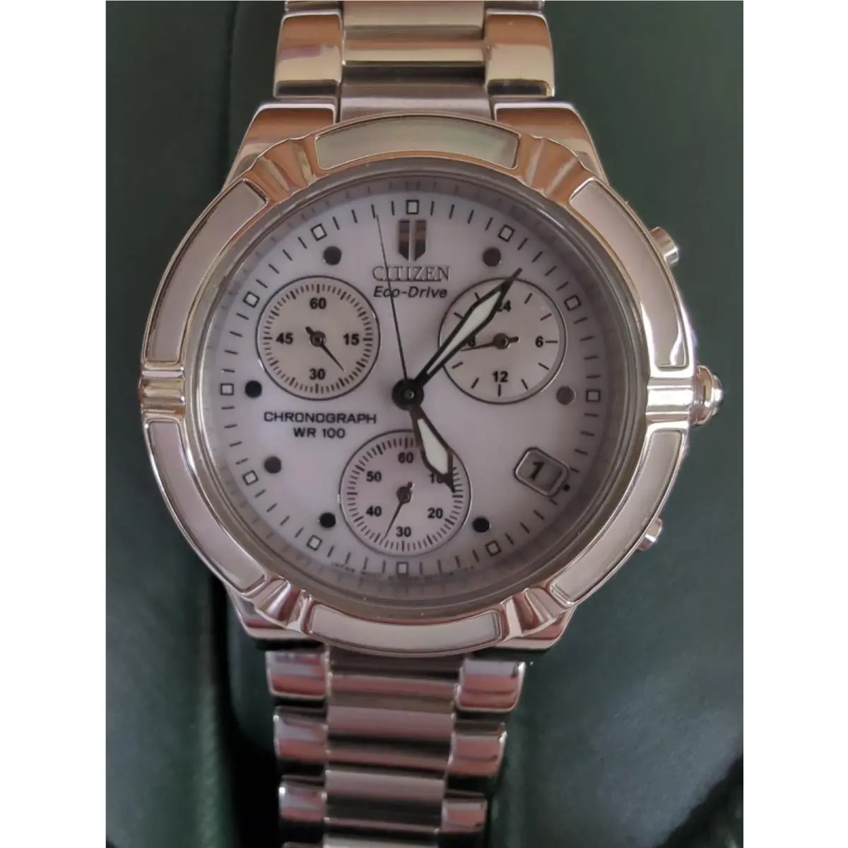 Eco-drive Chronograph Stainless Steel Ladies Watch Mother Of Pearl Bezel by Citizen