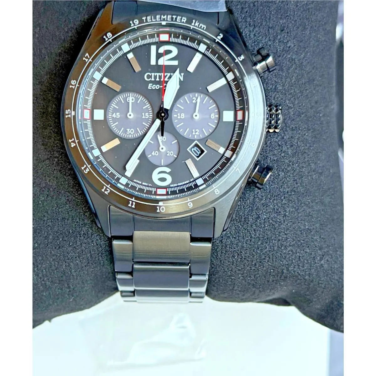 Men`s Eco-drive Sport Casual Watch w/ Chronograph Black CA4655-52E by Citizen