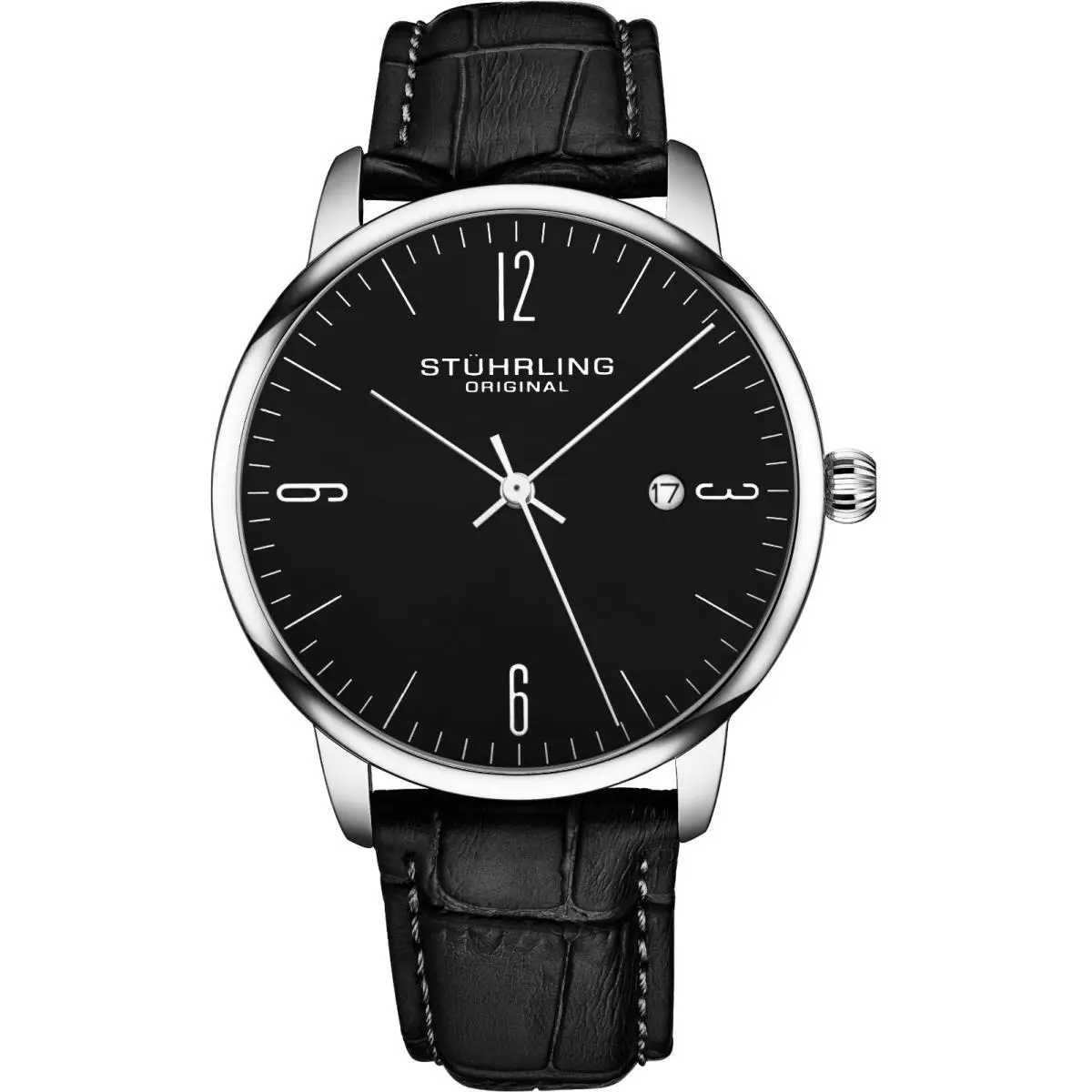 Stuhrling Original Mens Watch Calfskin Leather Strap - 3997A Collection - Black by Stührling