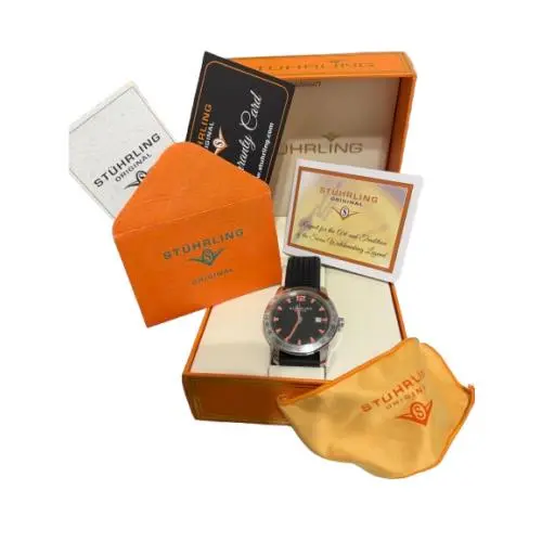 Mint Stuhrling Classic Men`s Black Orange Watch by Stührling