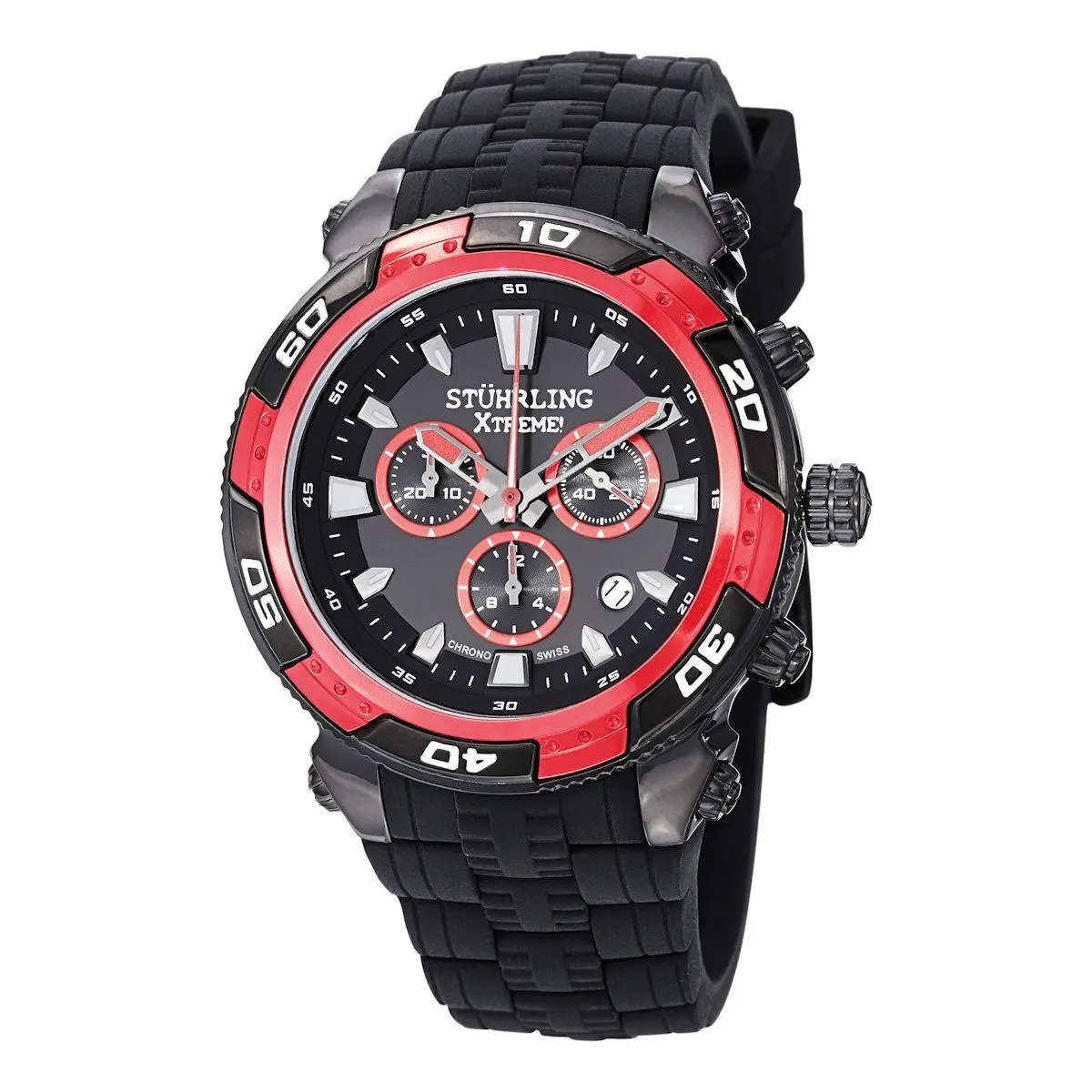 Stuhrling Xtreme 375 Windshear Chronograph Red Black Rubber Strap Mens Watch by Stührling