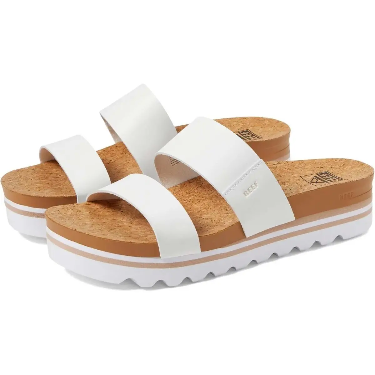 Vista Hi Womens White Vegan Leather Platform Slide Sandals Cork Footbed by Reef
