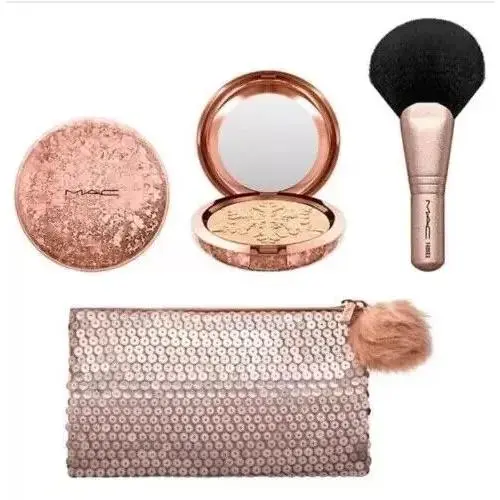 Mac Cosmetics Whisper of Gilt Gold Highlighter Brush Snow Ball Face Bag Set by MAC Cosmetics