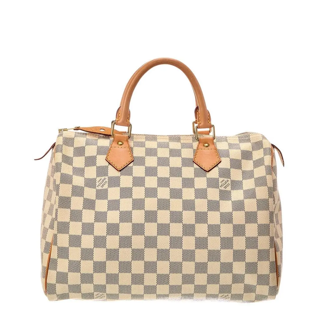 White Damier Azur Speedy Pre-loved Women`s by Louis Vuitton