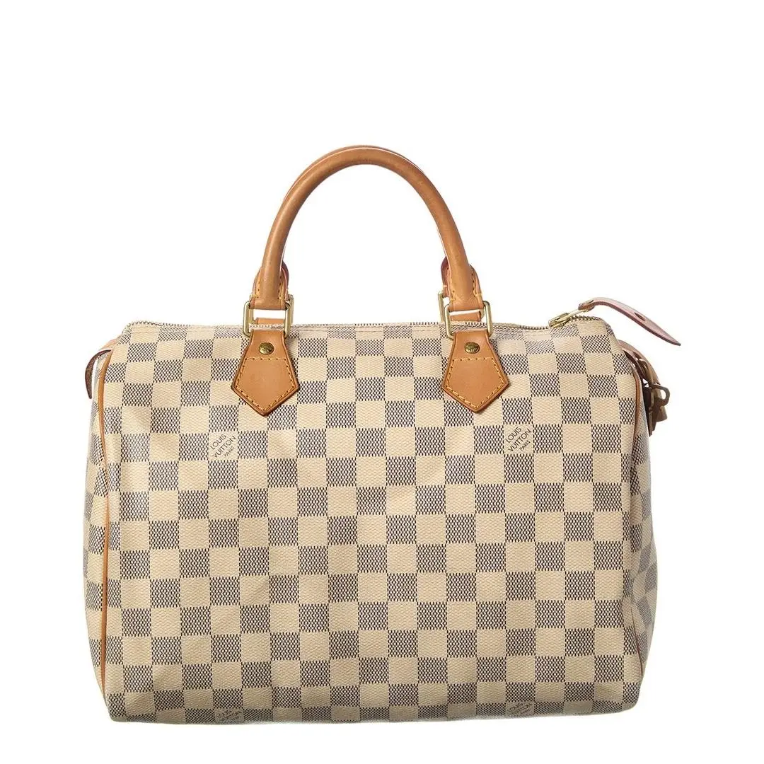 White Damier Azur Coated Canvas Speedy 30 Pre-loved by Louis Vuitton