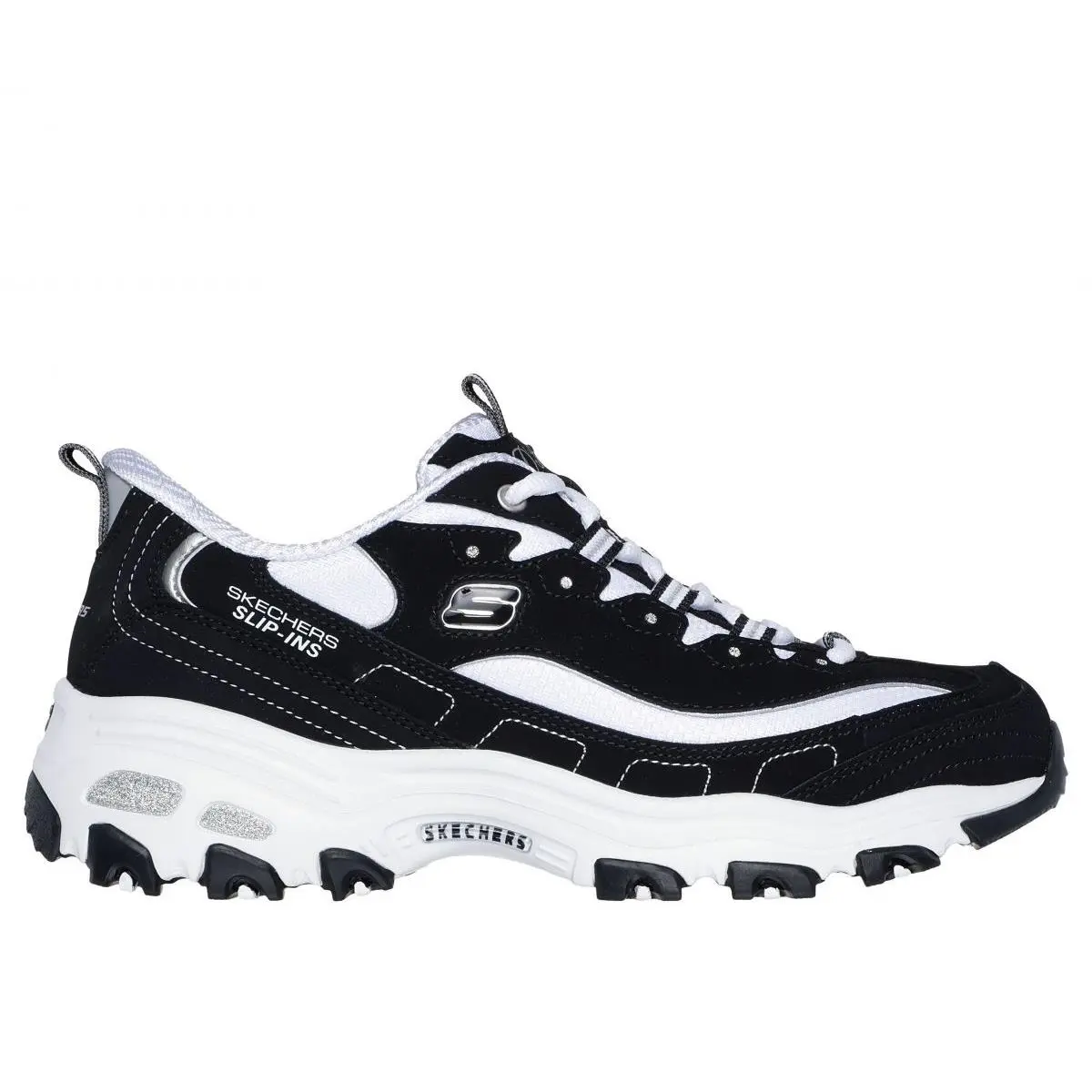 Skechers Women`s D`lites Fan Girl Hands Free Slip-ins Sneaker Black/white 7.5