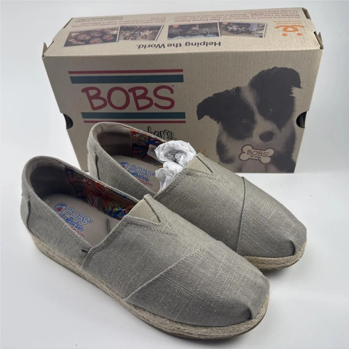 Bobs From  Women’s Beige Canvas Shoe Slip-on Flats Memory Foam US 9.5 by Skechers