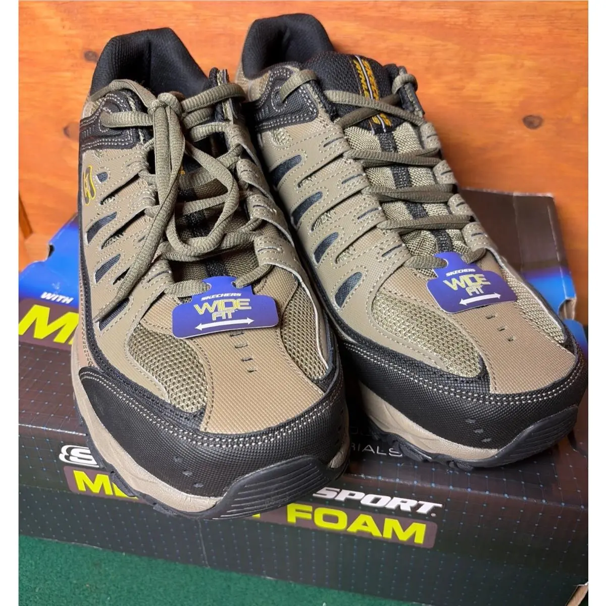 Mens After Burn M.fit Wide-fit Training Sneakers Pebble/black Sz 13 by Skechers
