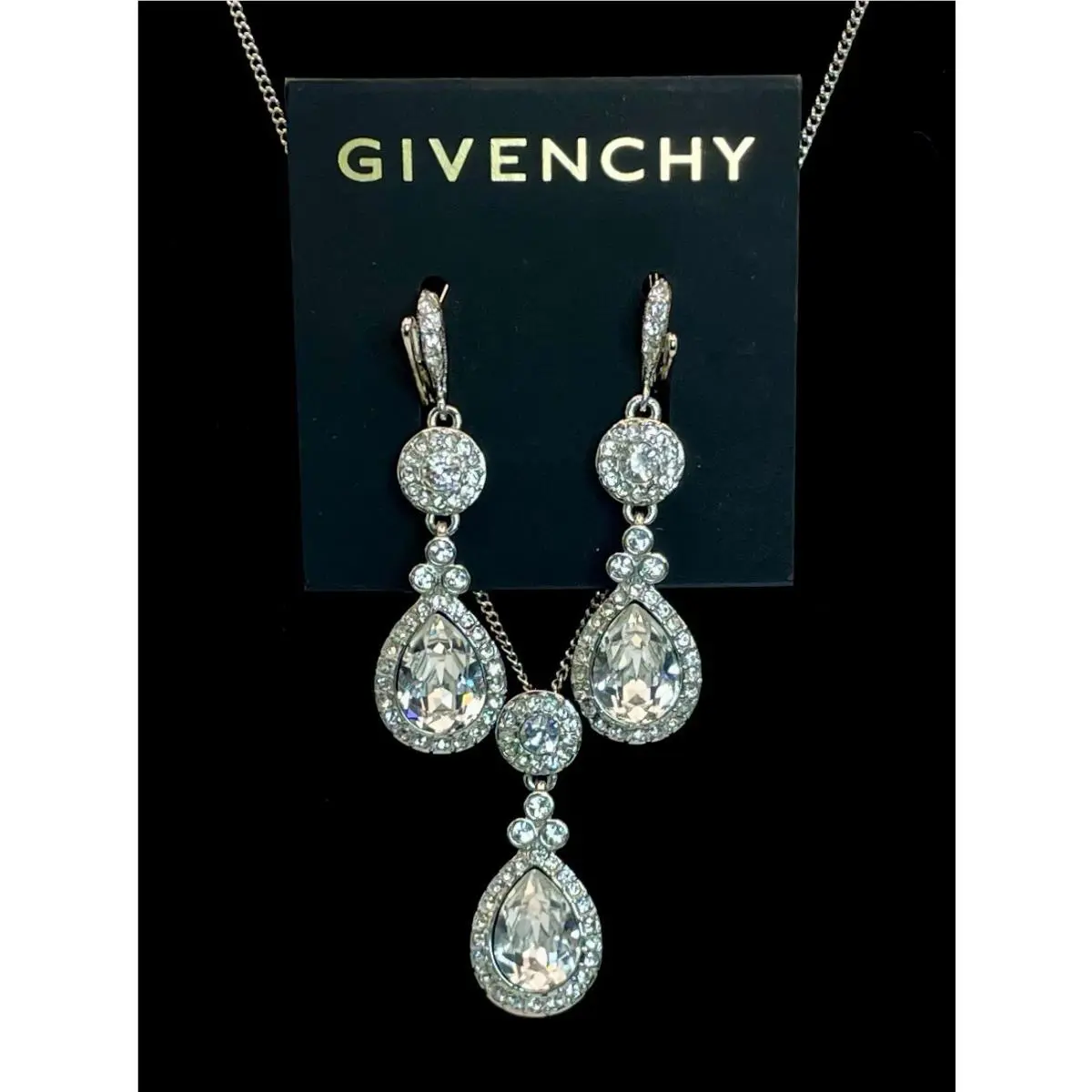 Swarovski Crystal Wedding Jewelry Drop Earrings and 16 Necklace by Givenchy