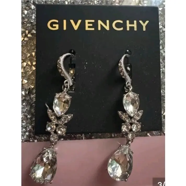 Womens Crystal Pave Halo Drop Dangle Earrings Silver Tone by Givenchy