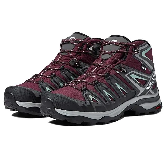 Salomon D5397 Womens Wine/granite X Ultra Pioneer Mid Csw Work Boot Size 10.5M