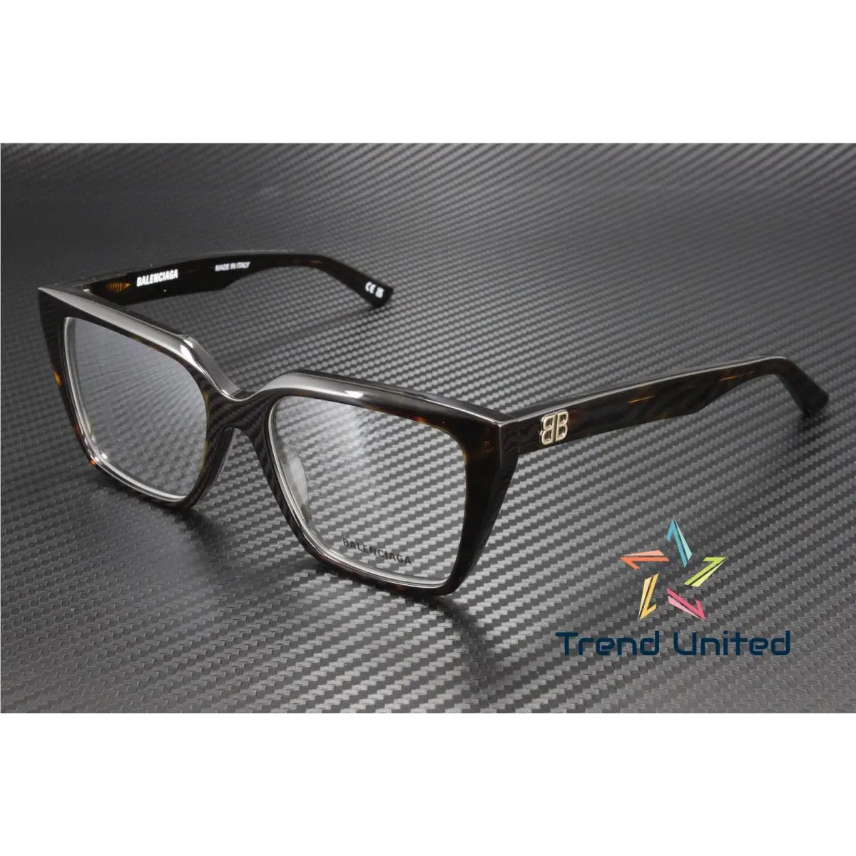 Balenciaga BB0130O 005 Rectangular Squared Acetate Havana 53mm Womens Eyeglasses