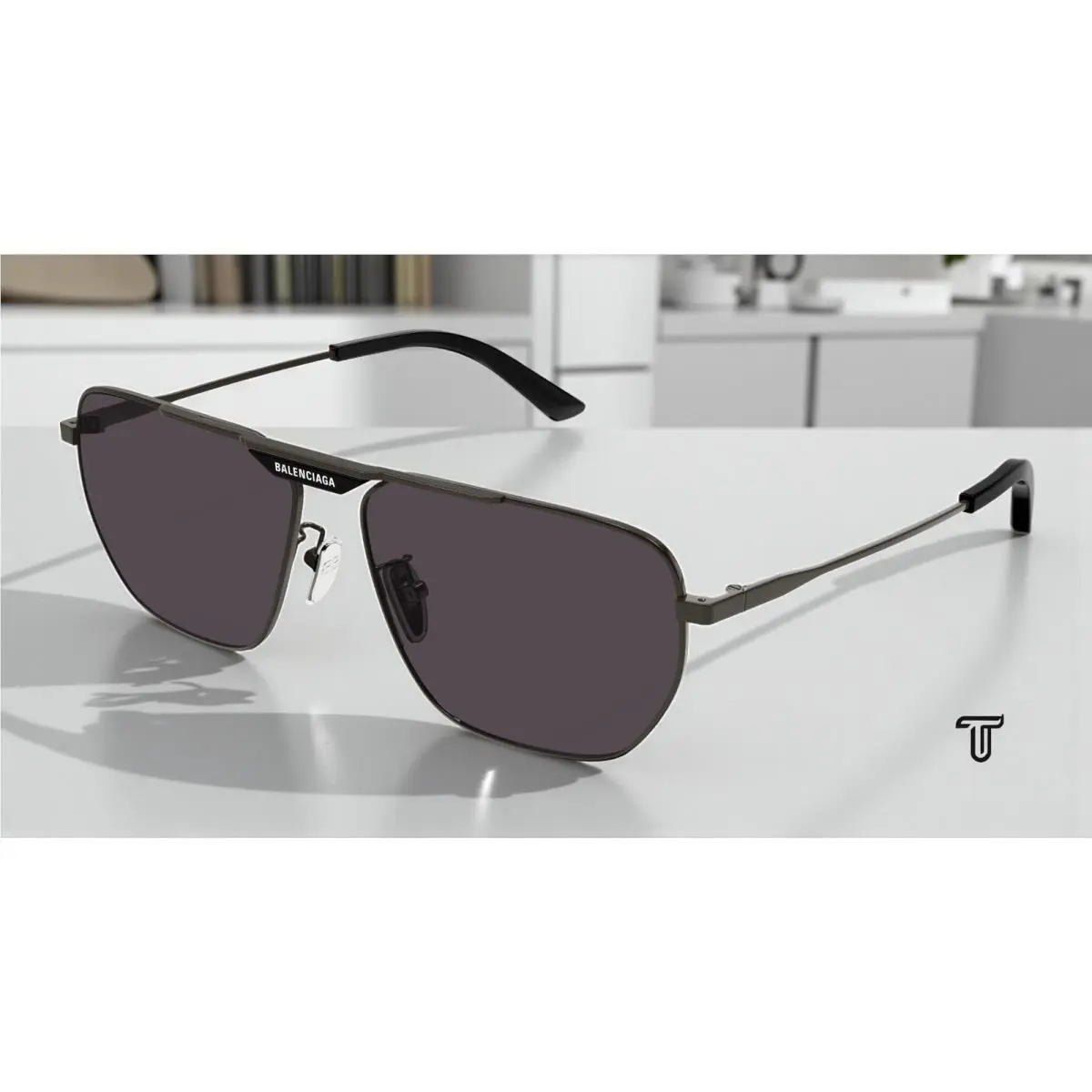 Balenciaga BB0298SA 001 Rectangular Squared Metal Grey 61 mm Men`s Sunglasses