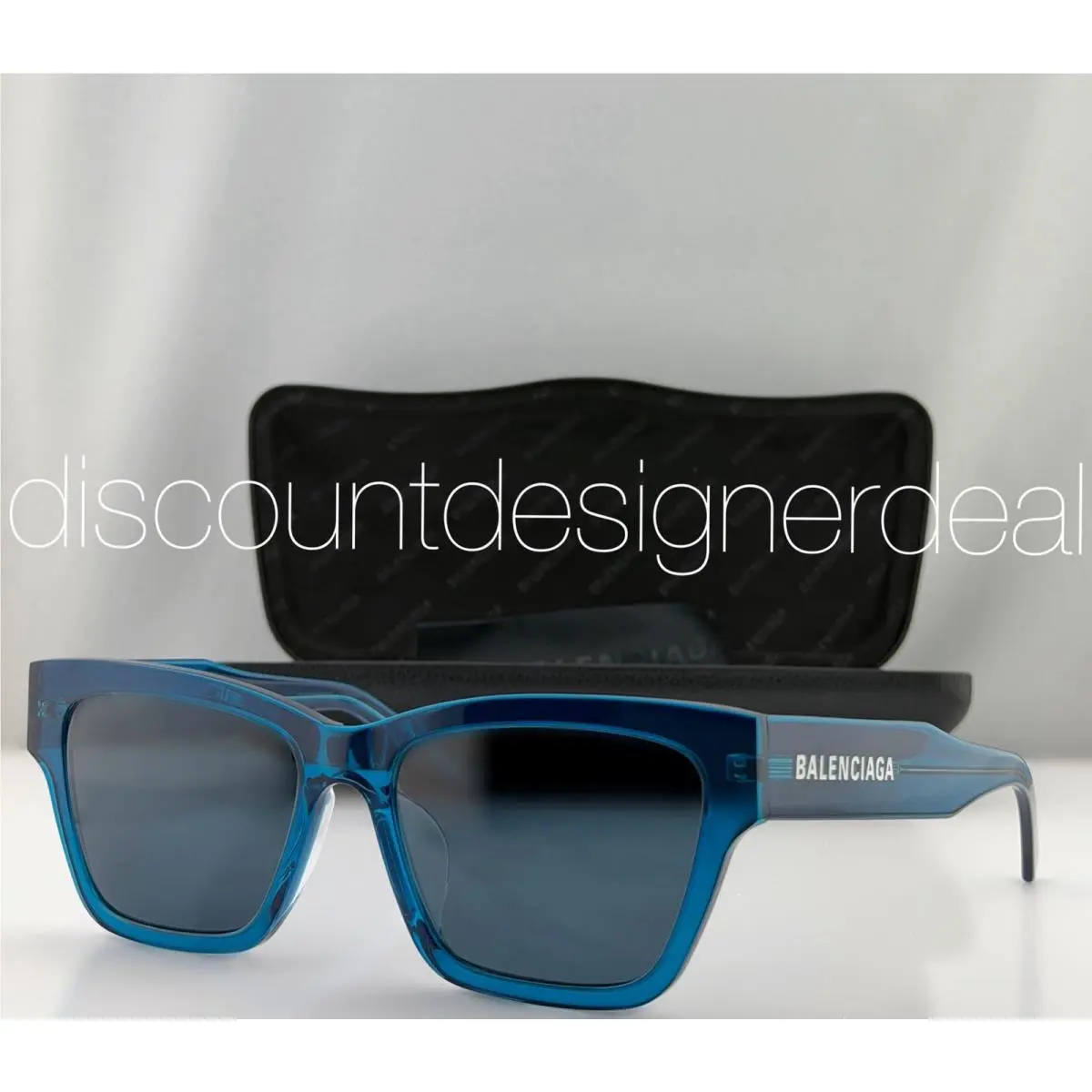 Balenciaga BB0307SA 004 Transparent Blue Grey Square Acetate Sunglasses 56mm