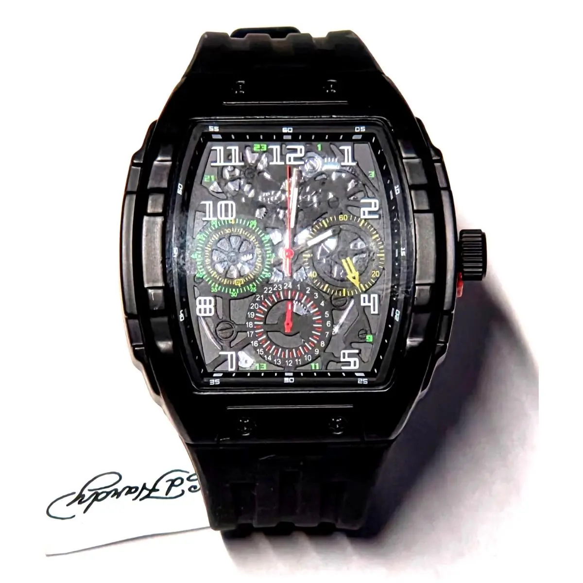 ED Hardy Men`s Black Tonneau Watch with Black Silicone Strap 50782B-42-G02