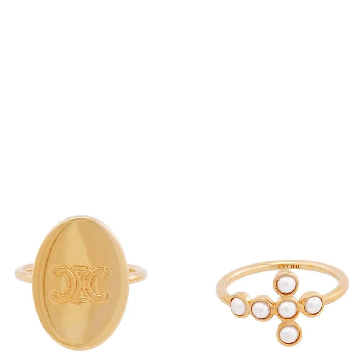 Triomphe Folk Gold Finish Brass and Resin Pearl Ring Set Of 2 by Celine