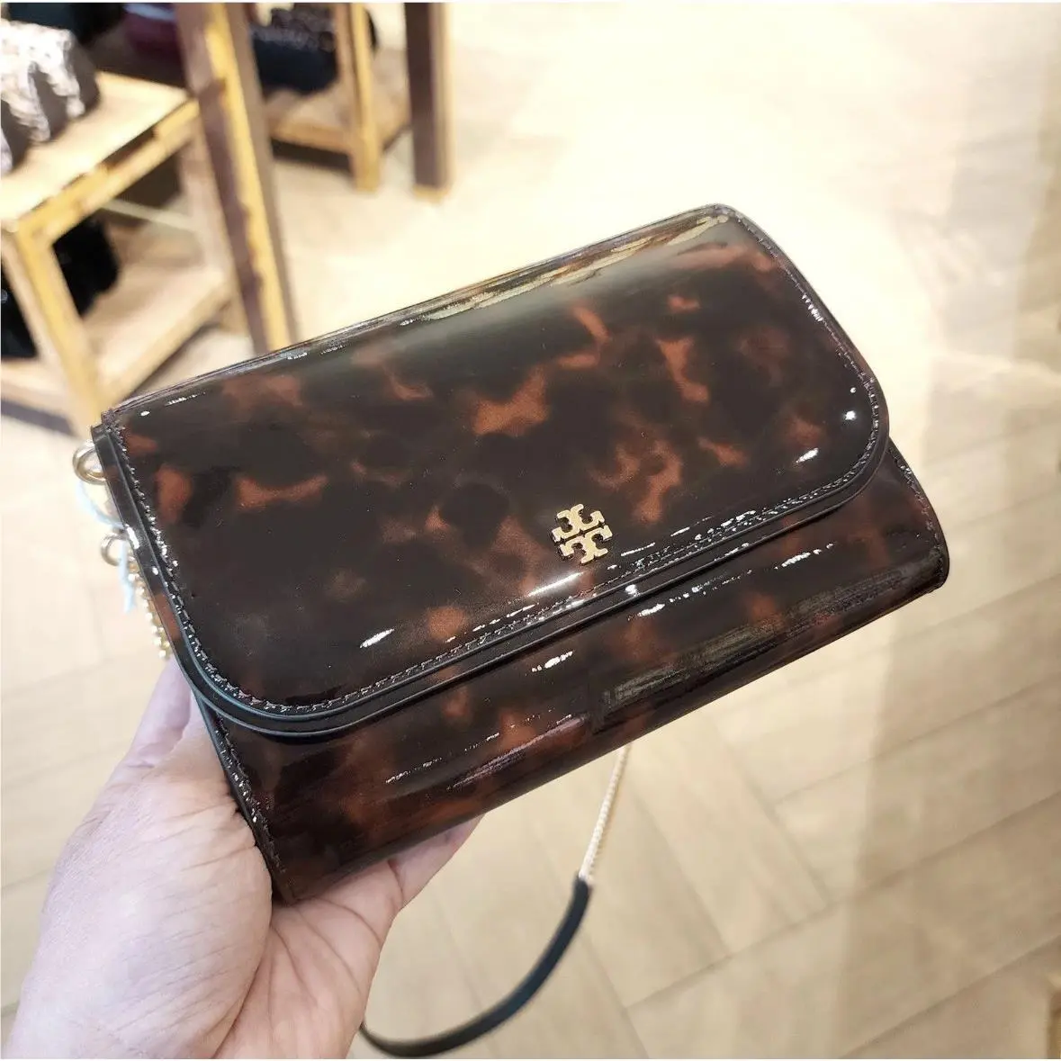 Emerson Tortoise Chain Wallet Clutch Crossbody Purse Bag 165943 by Tory Burch
