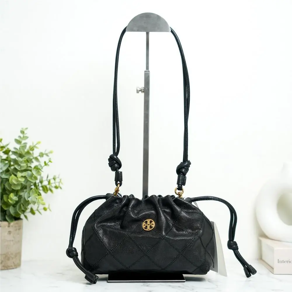 Willa E/w Drawstring Shoulder Crossbody Bag In Black by Tory Burch