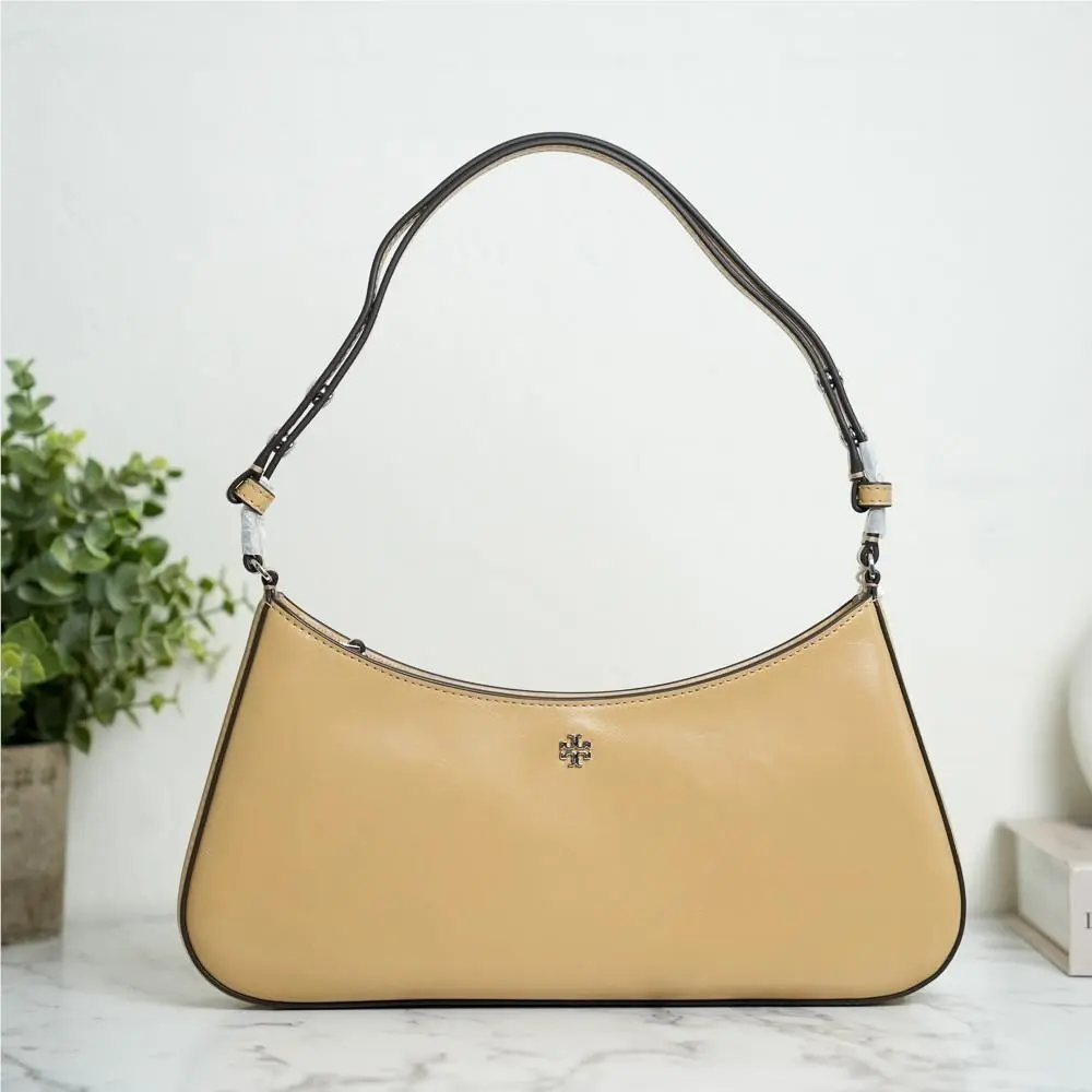 Rory Glazed Leather Shoulder Bag 181765 in Warm Butter by Tory Burch