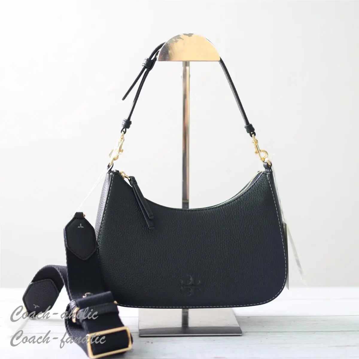 Thea Convertible Leather Crossbody in Black by Tory Burch